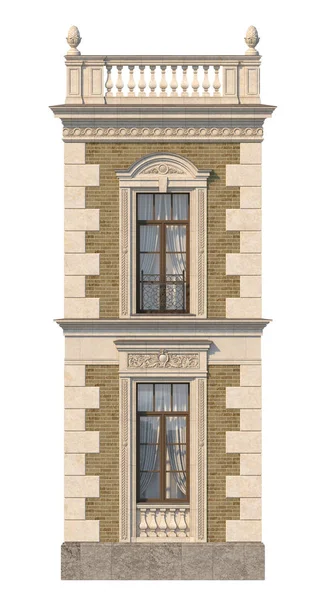 Façade Maison Dans Style Classique Brique Beige Avec Des Fenêtres — Photo