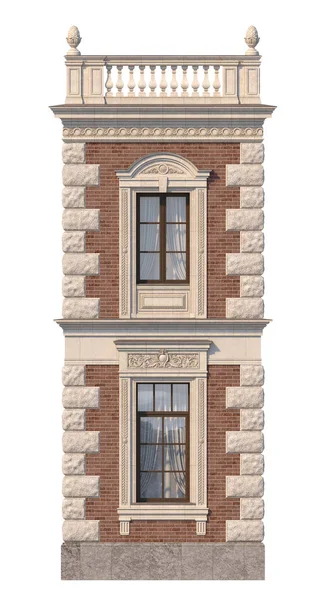 Die Fassade Des Hauses Klassischen Stil Roter Ziegel Mit Fenstern — Stockfoto