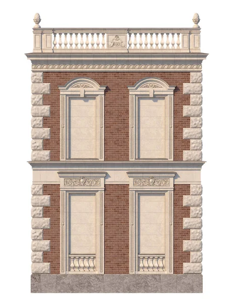 Facade House Classical Style Red Brick Niches Bright Colors Rendering — Stock Photo, Image