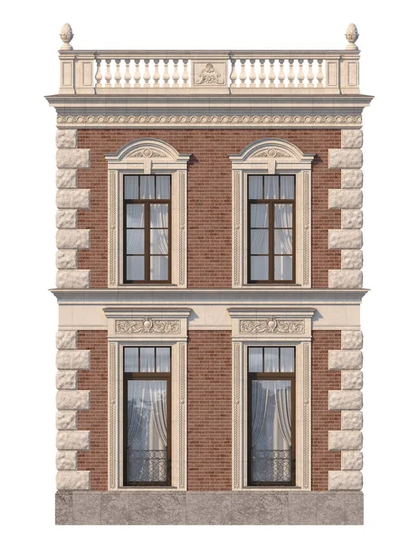 Façade Maison Dans Style Classique Brique Rouge Avec Des Fenêtres — Photo