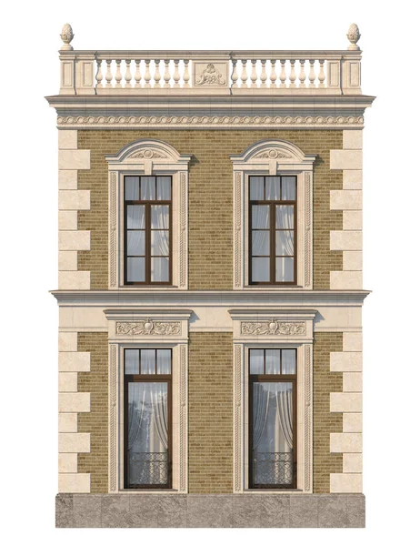 Façade Maison Dans Style Classique Brique Beige Avec Des Fenêtres — Photo