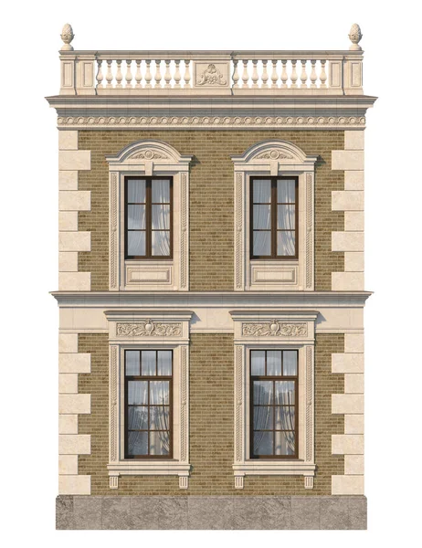 Façade Maison Dans Style Classique Brique Beige Avec Des Fenêtres — Photo