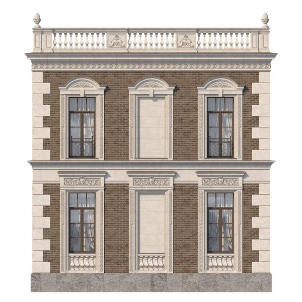 Fasaden Huset Klassisk Stil Brunt Tegel Med Nischer Och Windows — Stockfoto