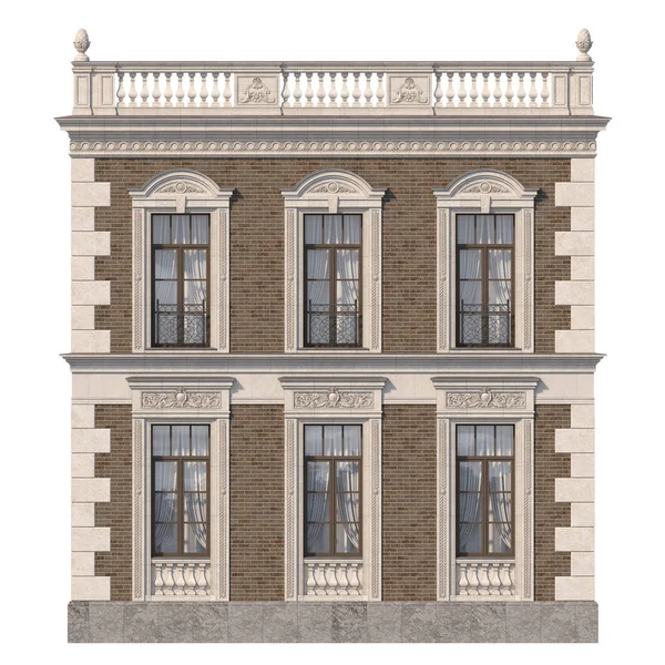 Façade Maison Dans Style Classique Brique Brune Avec Des Fenêtres — Photo