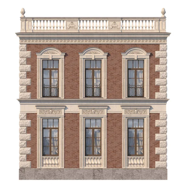 Facade House Classical Style Red Brick Windows Rendering — Stock Photo, Image