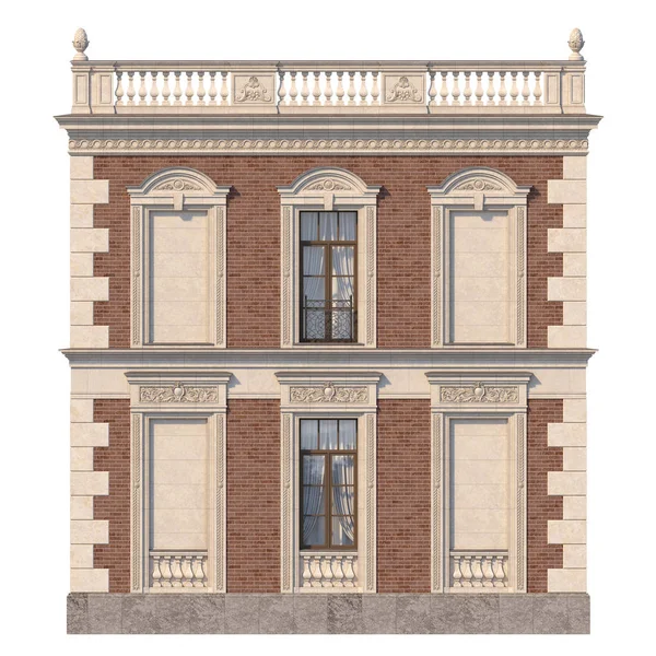 Die Fassade Des Hauses Klassischen Stil Roter Ziegel Mit Fenstern — Stockfoto