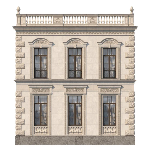 Hus Klassisk Stil Med Sten Fasade Beige Toner Rendering — Stockfoto
