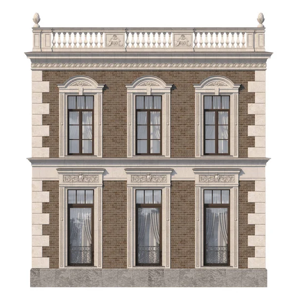 Facade House Classical Style Brown Brick Windows Rendering — Stock Photo, Image