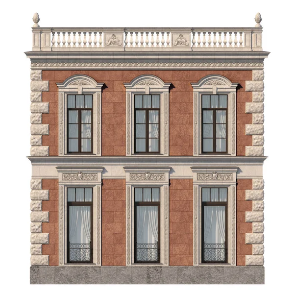 Façade Maison Dans Style Classique Brique Rouge Avec Des Fenêtres — Photo