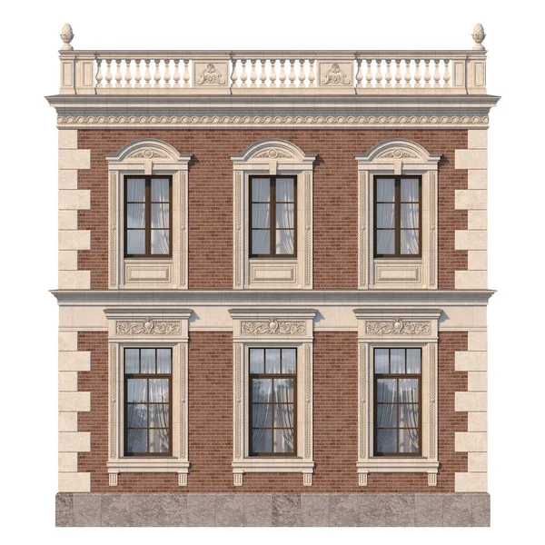 Die Fassade Des Hauses Klassischen Stil Roter Ziegel Mit Fenstern — Stockfoto