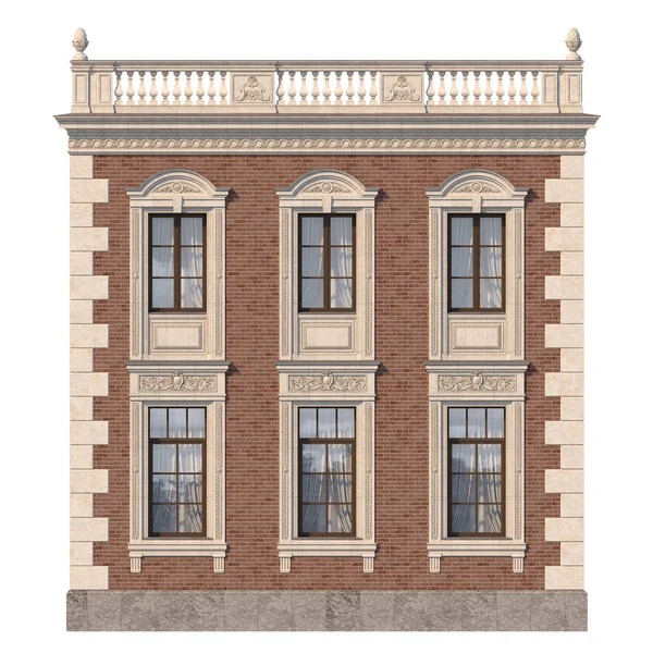 Фасад Дома Классическом Стиле Красного Кирпича Окнами Рендеринг — стоковое фото
