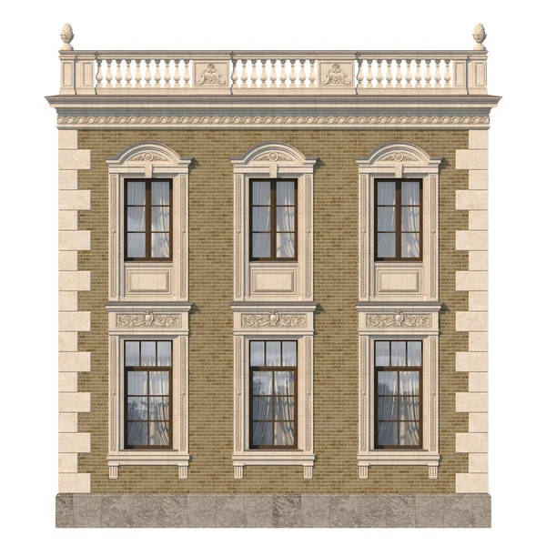 Facade House Classical Style Beige Brick Windows Rendering — Stock Photo, Image