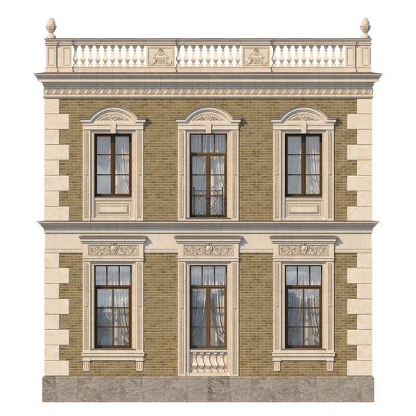 Fasaden Huset Klassisk Stil Beige Tegel Med Windows Rendering — Stockfoto