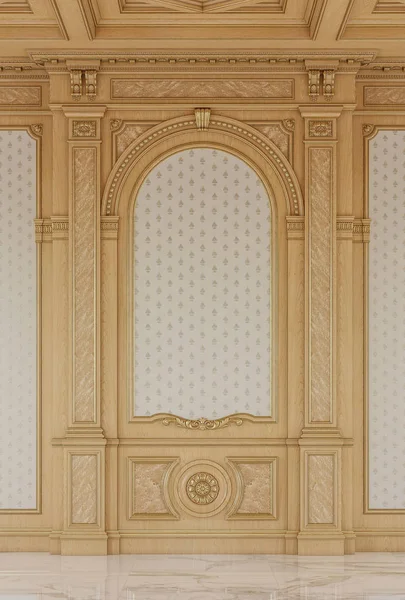 Pannelli in legno intagliato con soffitto in legno. rendering 3d — Foto Stock