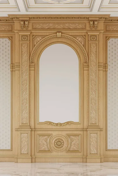 Вирізані дерев'яні панелі з дерев'яною стелею. 3D візуалізація — стокове фото