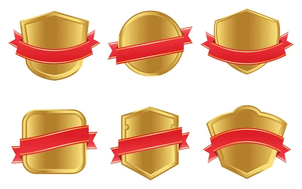 Retro Golden Shields Vector Collection Red Label Badges Gold Shield — Stock Vector