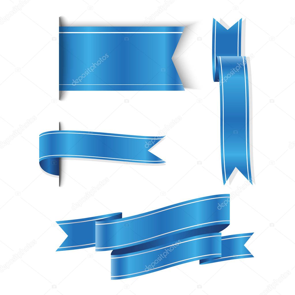 set of blue ribbon baner icon