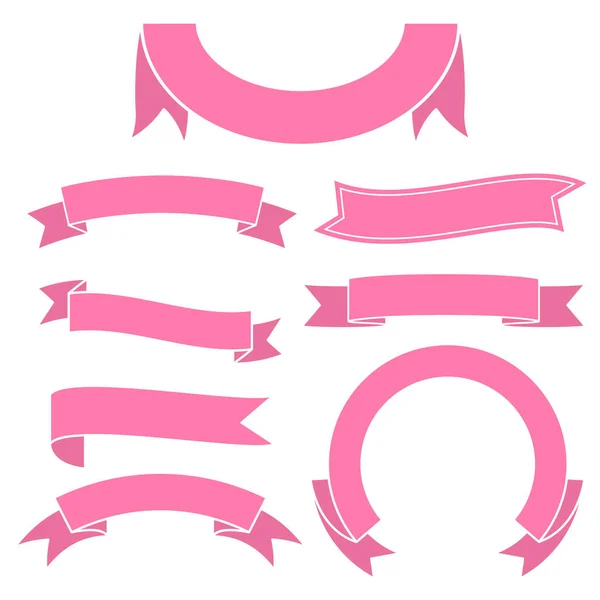 Set di icona banner nastro rosa — Vettoriale Stock