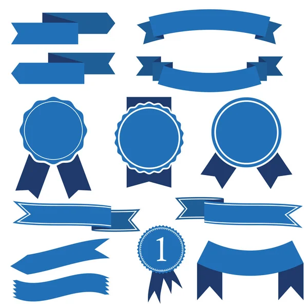 Set of blue ribbon banner icon — Stock Vector
