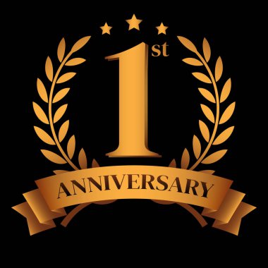 Birinci Altın Yıl dönümü logosu, Laurel Çelengi ve Altın Kurdele Vektör İllüstrasyonu