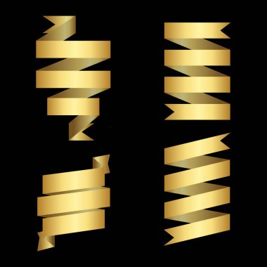 Siyah Arkaplanda izole edilmiş Altın Kurdele kümesi, Vektör illüstrasyonu