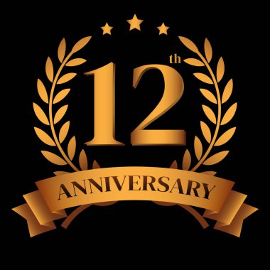 Laurel Çelengi ve Altın Kurdele İllüstrasyonlu 12. yıl dönümü logosu