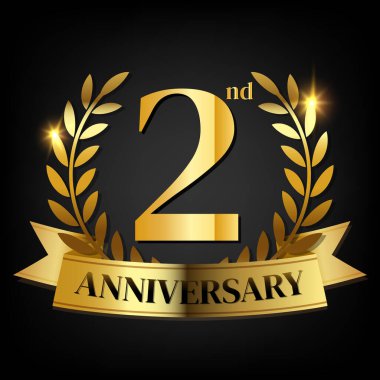 2nd golden anniversary logo,with Laurel Wreath and gold ribbon,symbol for logo mock up about celebrate and anniversary clipart