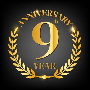 9. Altın Yıldönümü logosu, Laurel Çelengi, Vektör İllüstrasyonu