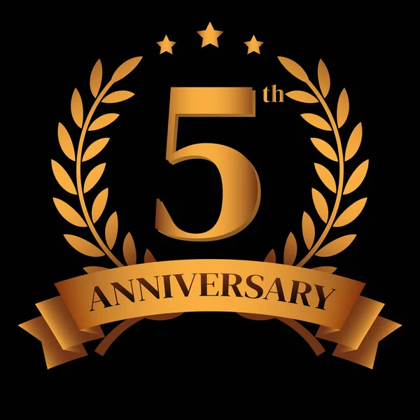 Altıncı Yıl Dönümü Logosu Laurel Çelengi Altın Kurdele Vektör Llüstrasyonu — Stok Vektör