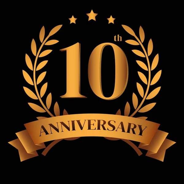 Laurel Çelengi Altın Kurdele Llüstrasyonlu Altın Yıl Dönümü Logosu — Stok Vektör