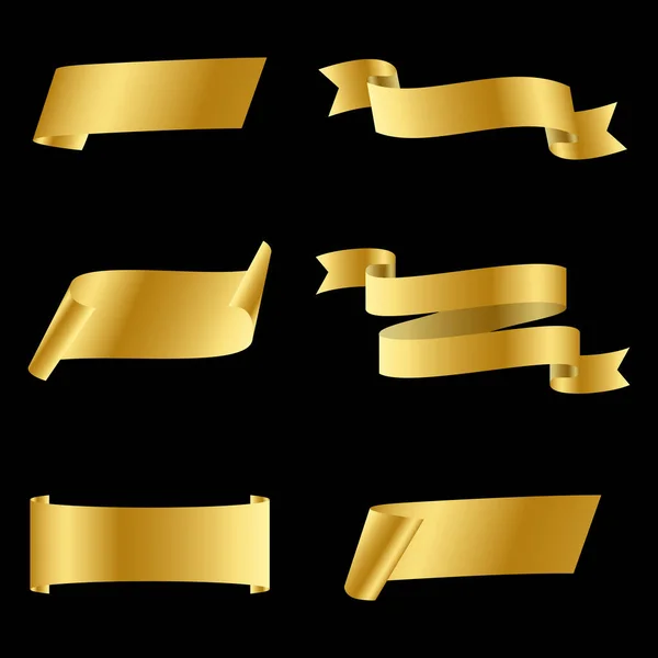 Σετ Από Χρυσή Κορδέλα Απομονωμένη Μαύρο Φόντο Διανυσματική Απεικόνιση — Διανυσματικό Αρχείο