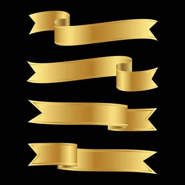 Gold Ribbon Isolated Black Background Vector Illustration — 스톡 벡터