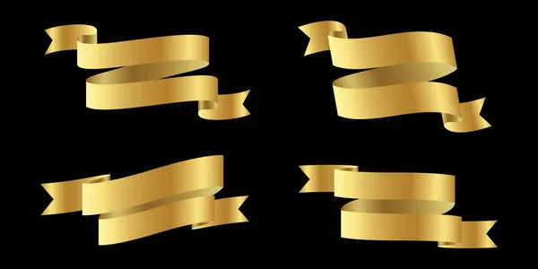 Gold Ribbon Isolated Black Background Vector Illustration — 스톡 벡터