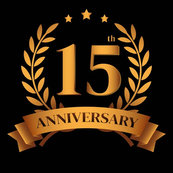 Laurel Çelengi Altın Kurdele Llüstrasyonlu Altın Yıl Dönümü Logosu — Stok Vektör