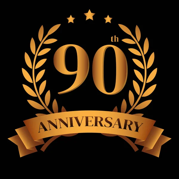 Logo Aniversario Oro Con Corona Laurel Cinta Oro Vector Illustration — Archivo Imágenes Vectoriales