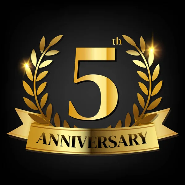 Altıncı Yıl Dönümü Logosu Laurel Çelengi Altın Kurdeleli Logonun Sembolü — Stok Vektör