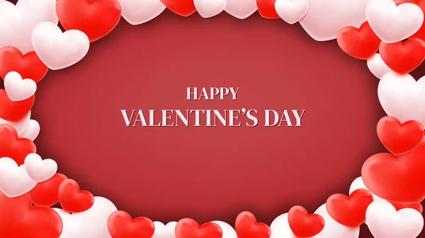 Happy Valentijnsdag Frame Achtergrond Met Zoete Hart Rode Achtergrond Achtergrond — Stockvector