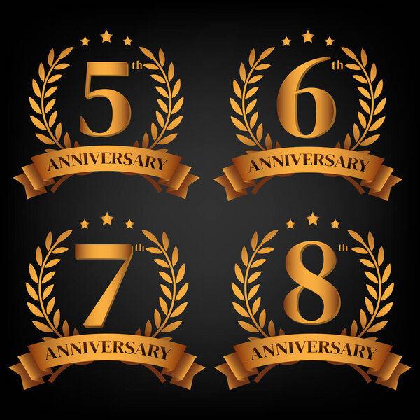 набор логотипа золотой годовщины, с Лорел Венок и золотая лента, символ для логотипа макет о праздновании и годовщины
