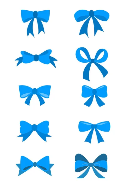 Conjunto Lazo Azul Para Celebración Navidad Cumpleaños Diseño Plano Aislado — Archivo Imágenes Vectoriales