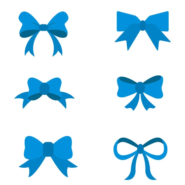 Conjunto Lazo Azul Para Celebración Navidad Cumpleaños Diseño Plano Aislado — Archivo Imágenes Vectoriales