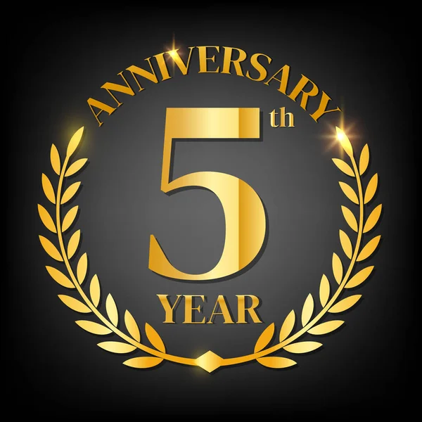 Altıncı Yıl Dönümü Logosu Laurel Çelengi Altın Kurdele Vektör Llüstrasyonu — Stok Vektör