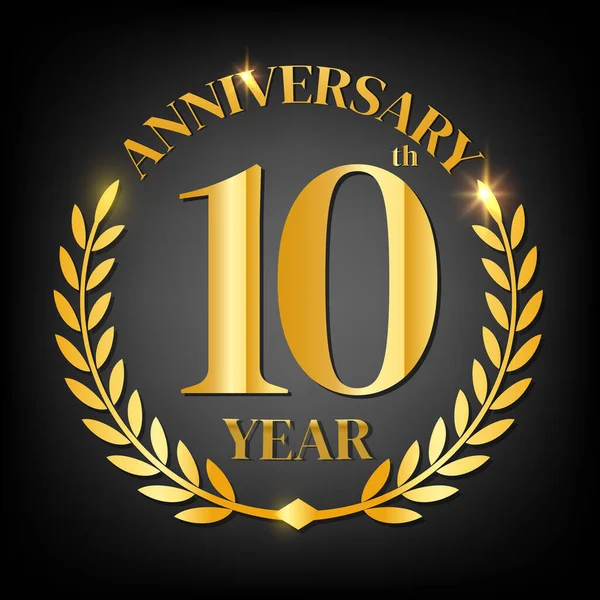 Logo 10º Aniversario Oro Con Corona Laurel Vector Illustration — Archivo Imágenes Vectoriales