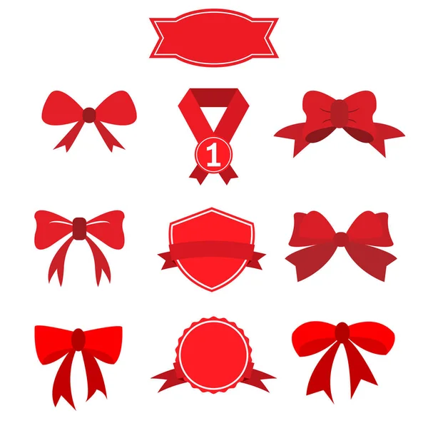 Set Red Bow Shield Vector Illustration Place Your Text Bow — Stock Vector
