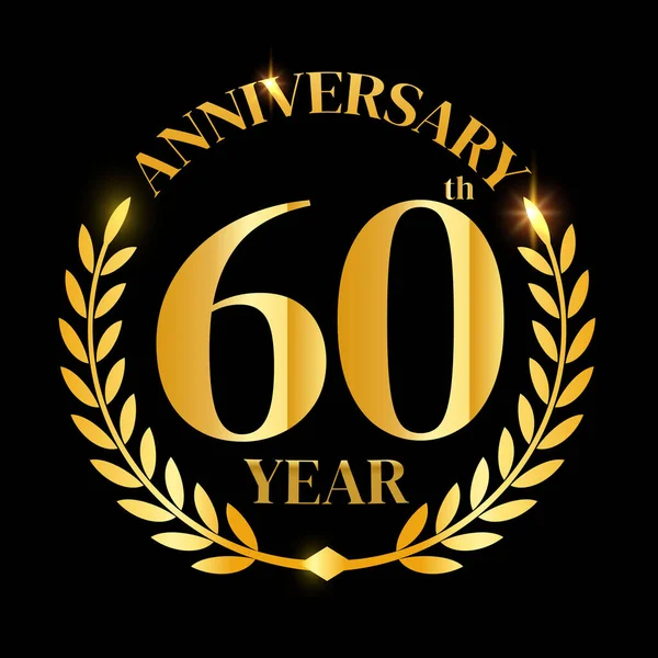 Altmışıncı Altın Yıl Dönümü Logosu Laurel Çelengi Vektör Llüstrasyonu — Stok Vektör