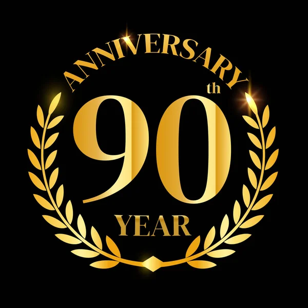 90Th Logotipo Aniversário Ouro Com Grinalda Laurel Fita Ouro Vector —  Vetores de Stock