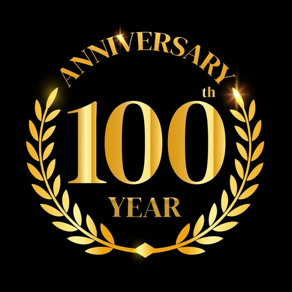Laurel Çelengi Altın Kurdele Llüstrasyonlu 100 Altın Yıl Dönümü Logosu — Stok Vektör