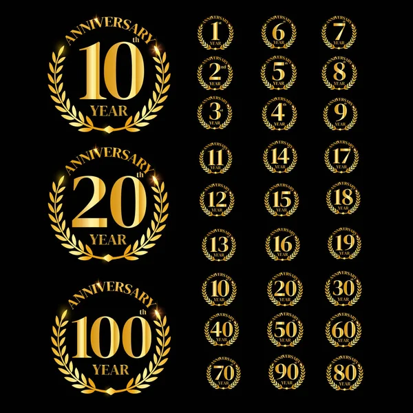 Altın Yıl Dönümü Logosu Seti Vektör Altın Numaralar 100 Logo — Stok Vektör