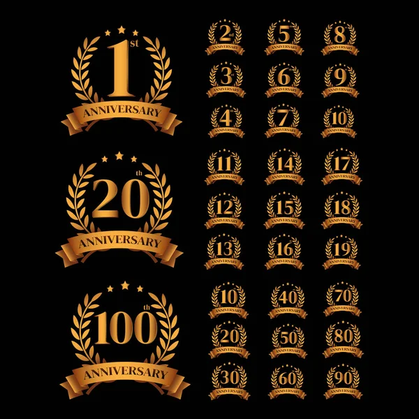 Conjunto Logotipo Aniversario Oro Vector Números Oro 100 Diseño Del — Archivo Imágenes Vectoriales