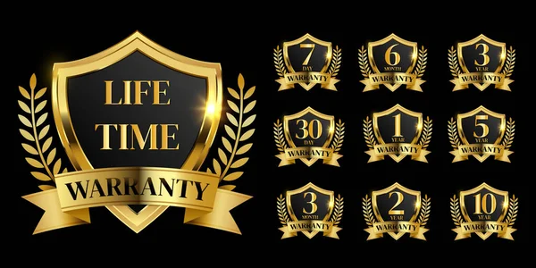 Altın garanti logosu, vektör altın garanti numarası. 7, 30, 3, 1, 2, 6, 5, 10, yaşam süresi, logo tasarımı. vektör illüstrasyonu