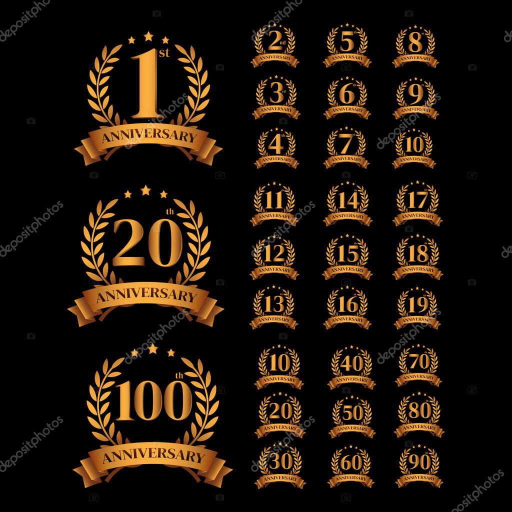 Set Of Golden Anniversary Logo Vector Golden Numbers 1 2 3 4 5 6 7 8 9 10 11 12 13 14 15 16 17 18 19 30 40 50 60 70 80 90 100 Logo Design Vector Illustration Premium Vector In Adobe Illustrator Ai Ai Format Encapsulated